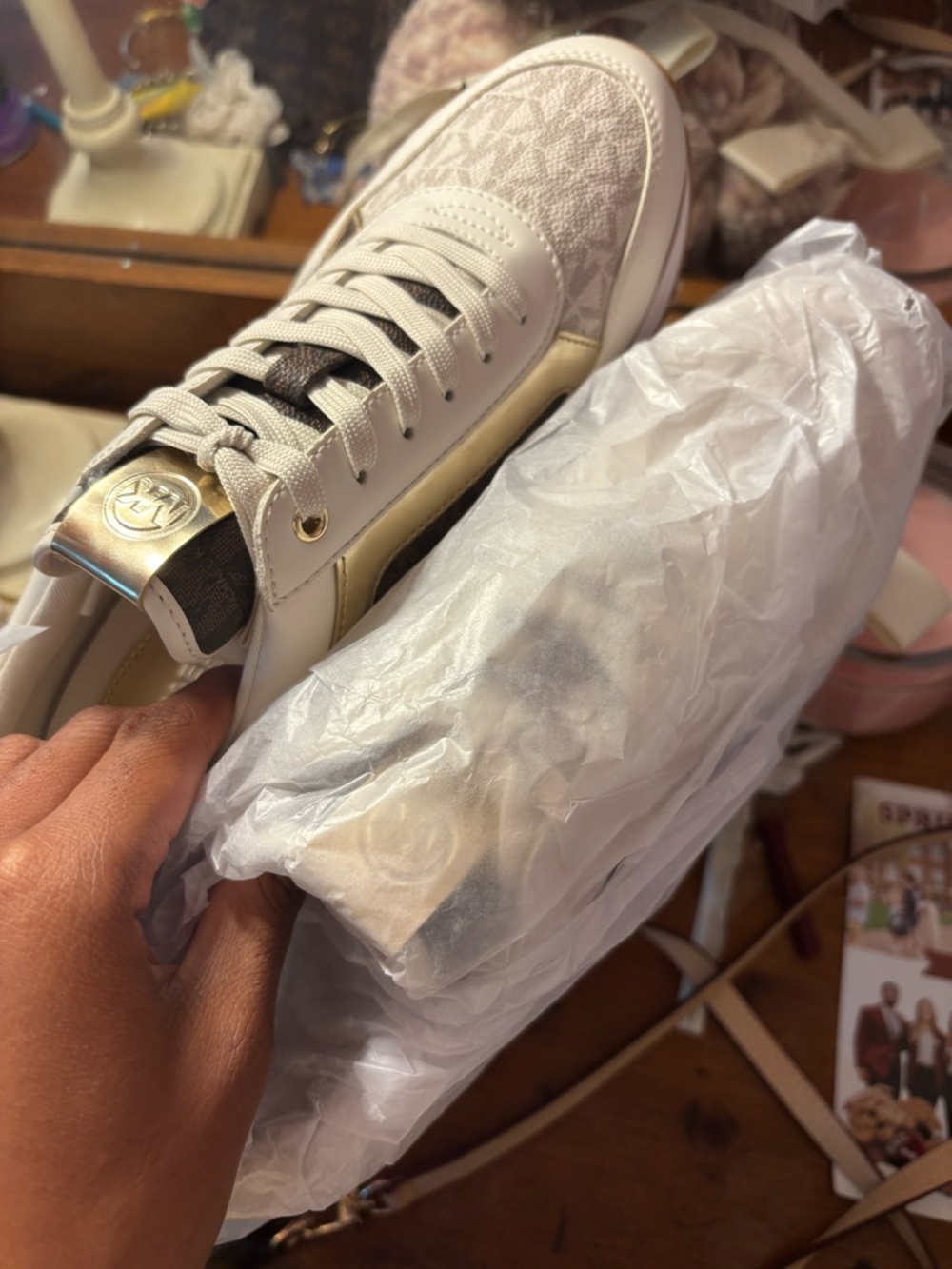 Michael Kors White, Brown & Gold Logo Runner Sneakers - Picture 5 of 5